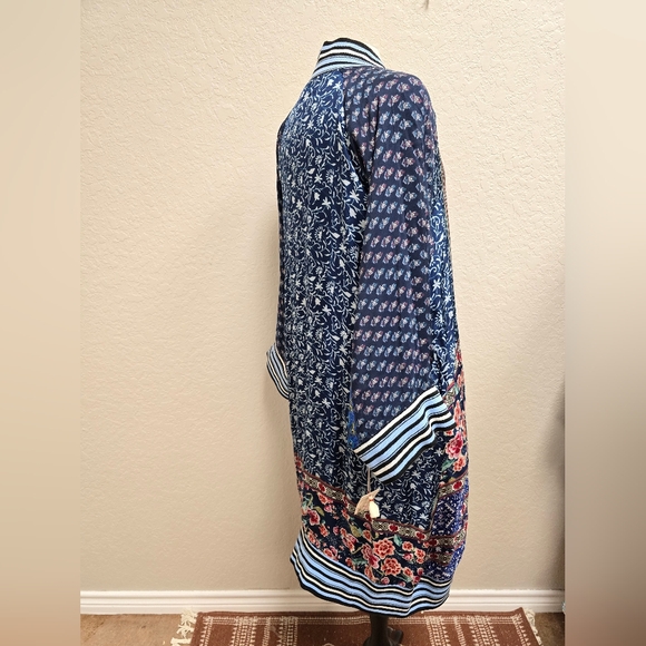 JOHNNY WAS NWT Printed Silk FIORI LONG COAT Duster REVERSIBLE Kimono Small - Picture 12 of 16